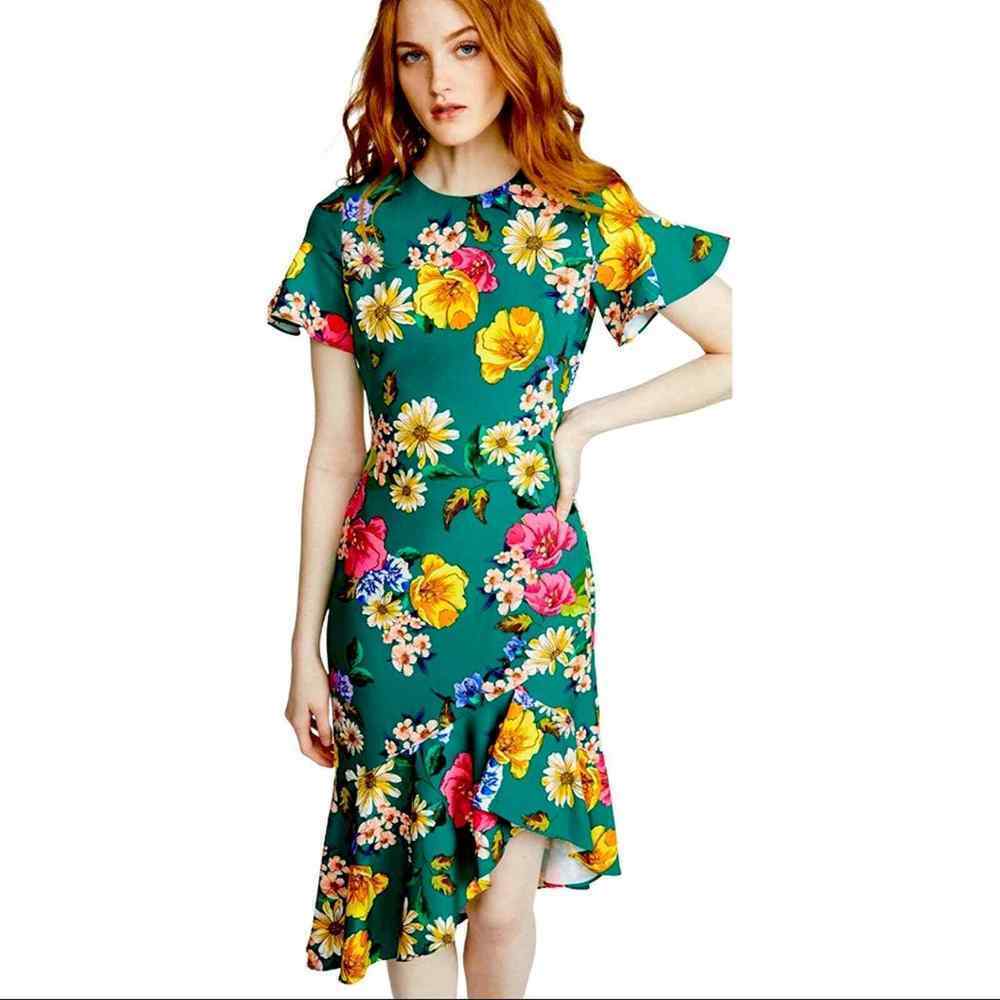 Black Halo Green Floral Spring Midi Dress Size 2
